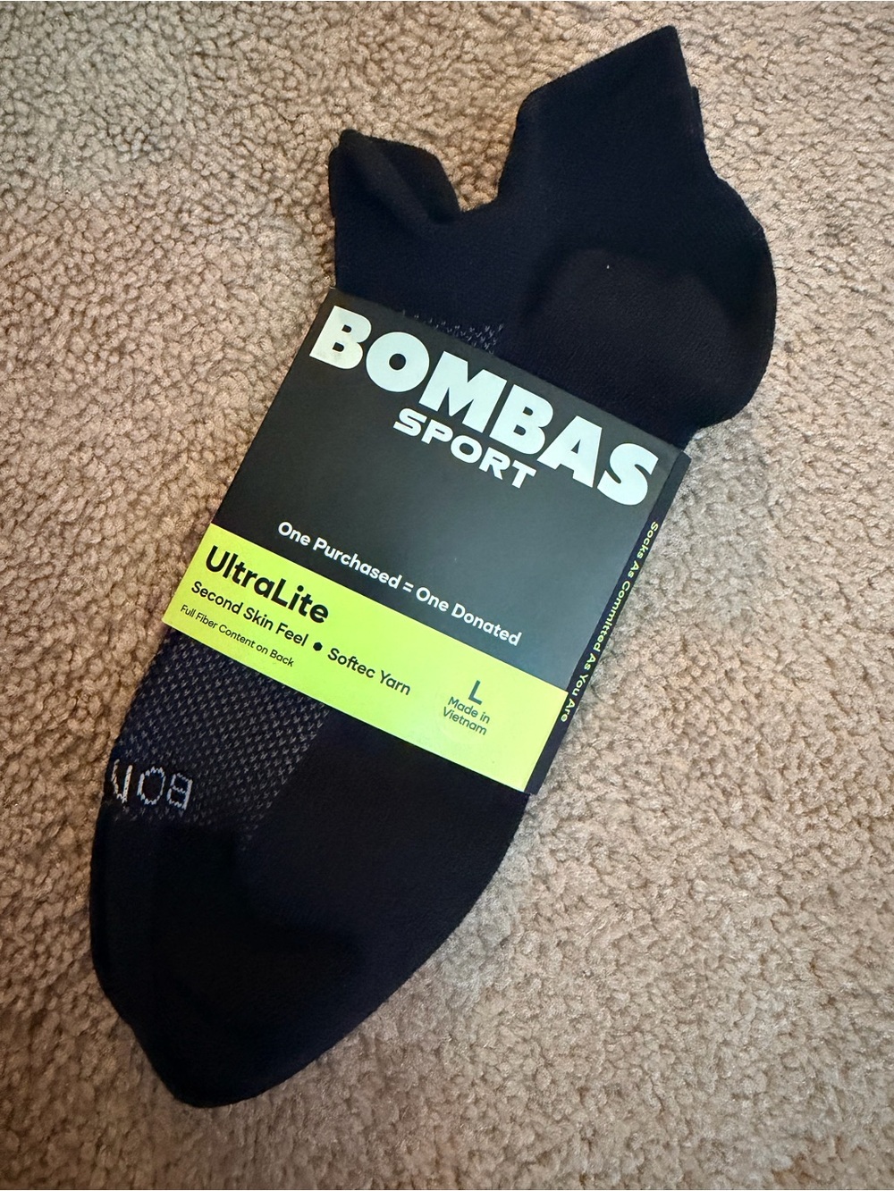 NWT Bombas Sport UltraLite Black Athletic Socks Size Large